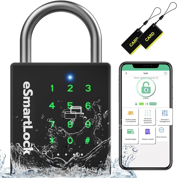 Pothunder Heavy Duty Smart Padlock, Gate Lock Padlock with Key Code and RFID, Outdoor Weatherproof Biometric Digital Lock for Gate, Sheds, Fence, Garage, Locker, Storage Unit
