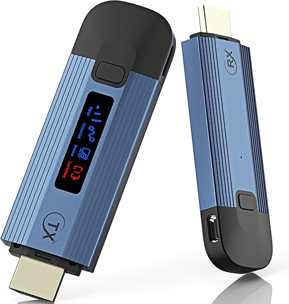 Wireless HDMI Transmitter and Receiver 4K, Plug & Play Portable Wireless HDMI Extender Metal Housing with LED Screen, HDMI Wireless Transmitter and Receiver Streaming Video to Monitor/TV from Laptop