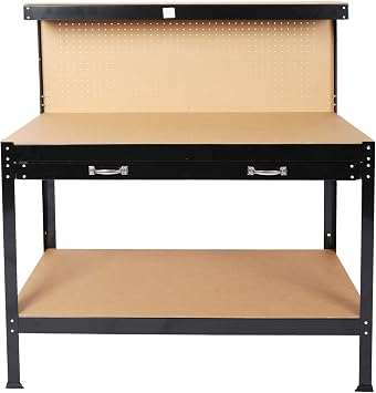 Steel Workbench with Drawer and Peg Board, Tool Storage Workbench, Multi - Function Work Table for Home, Garage & Workshop
