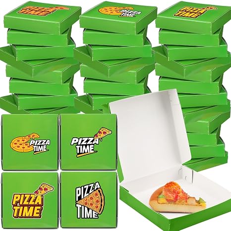 Dunzoom 48 Pcs Green Mini Pizza Boxes, Square Cardboard Party Favors, Decorative Turtle Pizza Boxes, Ideal for Pizza, Cookies, Pastries