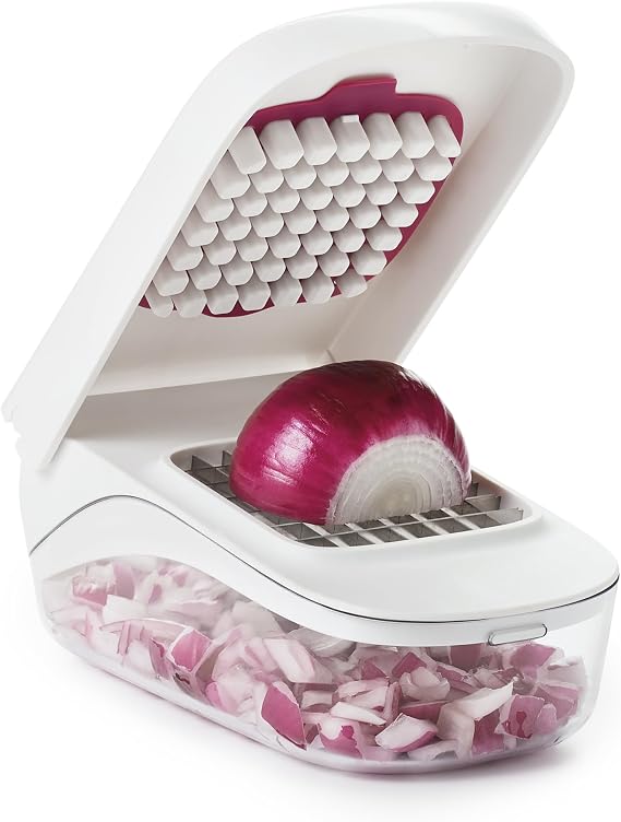 OXO Good Grips Vegetable and Onion Chopper with Easy Pour Opening | One-Push Chopper with Pour Spout, Quickly Chops, 2.5 Cup Capacity, Ideal for Onions and Vegetables, Dishwasher Safe