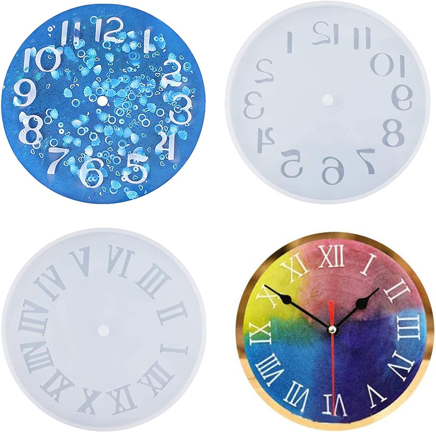 2 Pieces Clock Resin Moulds Wall Clock Casting Mould Silicone Resin Moulds Roman Numerals Arabic Numerals Resin Silicone Mould Creative Wall Clock Silicone Mould Resin Craft DIY