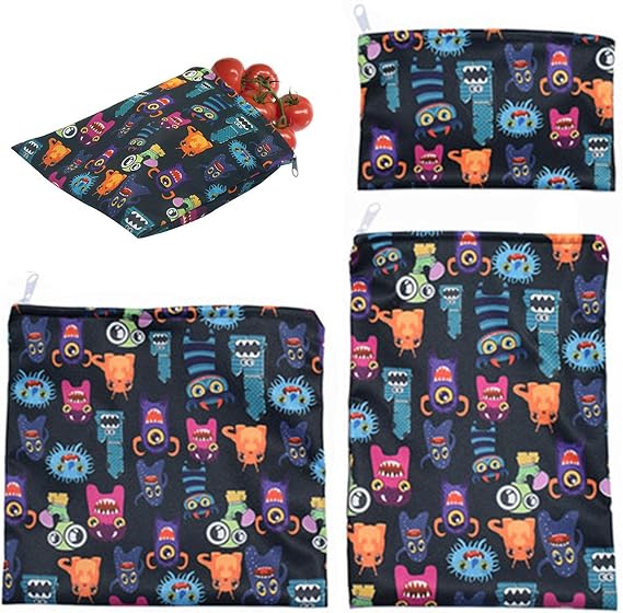 3Pcs Reusable Food Storage Bags, Lunch Sandwich Snack Bags With Zipper, Washable, Food Safe, Camping Picnic Travel Pouch For Bread Chocolate Candy, Kids School Adult Offices Supplies
