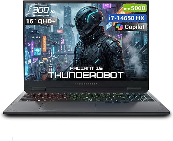 Thunderobot Radiant 16 16" Gaming Laptop, QHD+ 2.5K 300Hz Screen, GeForce RTX 5060, Core i7-14650HX, 32GB DDR5, 1TB SSD, RGB Backlit Keyboard, Wi-Fi 6, Windows 11 Home