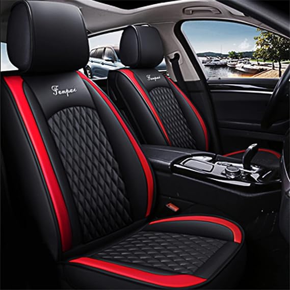 [U.S. Delivery for Peugeot 108 206 207 208 301 307 308 Car Seat Cover Full Set Waterproof Leather Front Rear Seat Automotive Protection Cushions - CT08 Black Red