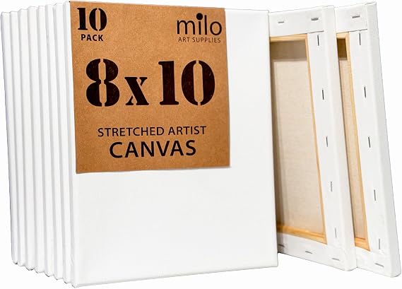 milo Stretched Artist Canvas, 8x10 inch, Value Pack of 10, Blank White