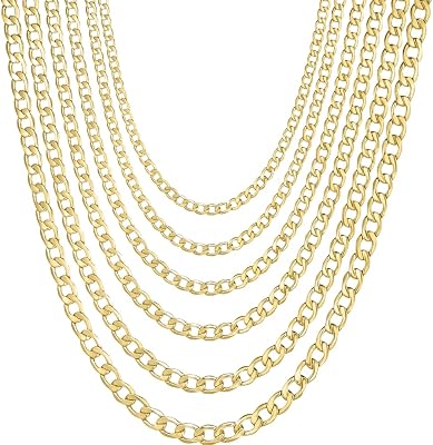Floreo 10k Yellow Gold 2.5mm, 3.3mm, 4.2mm, 5.3mm, 6.6mm, 8mm, 9mm Lite Curb Chain Link Necklace
