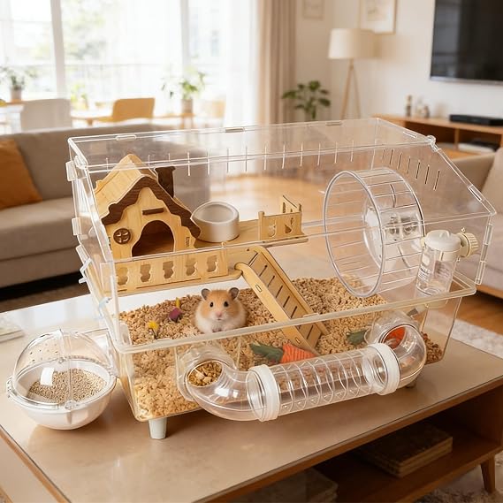 Large Acrylic Hamster Cage, 8 in 1 Gerbil Cages 2-Layer, 45 x 28 x 34cm