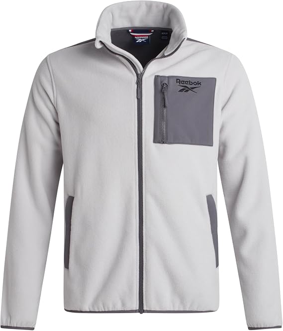 Reebok Mens Polar Fleece Softshell Jacket for Hiking & Workouts Lightweight | Sporty Everyday Versatility, Breathable Warmth for Layering Under Coats, Secure Chest and Hand Pockets Keep You Organized