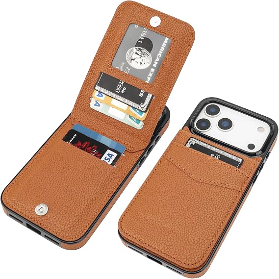 KIHUWEY for iPhone 17 Pro Max Wallet Case Card Holder, Lichee Light Brown