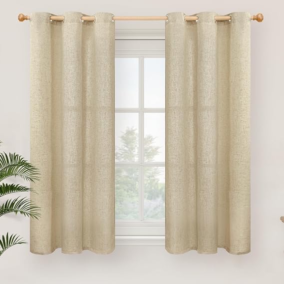 YoungsTex Burlap Linen Semi Sheer Curtains 45 Inch Length for Kitchen Cafe Window, Short Drapes with Grommet Light Filtering Privacy for Bathroom Bedroom, 42 X 45 Inch