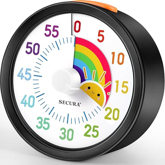 Secura 60-Minute Rainbow Kitchen Timer with Pause Function (Black & Sun)