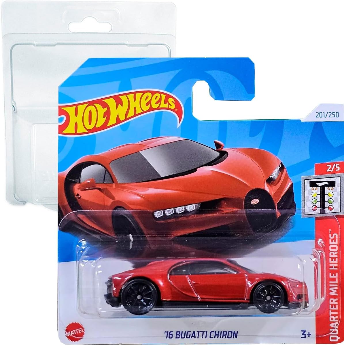 Hot Wheels 16 Bugatti Chiron Quarter Miles Heroes 25 201250 HTB88 Red 2024  Protective Short Card Frikimonkey