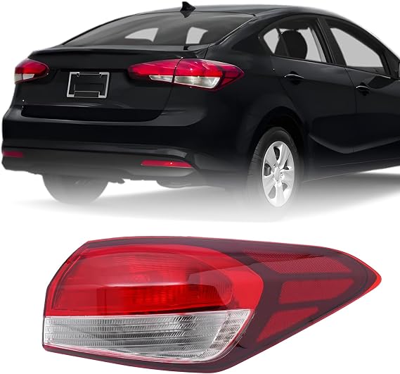 For 2017-2018 Kia Forte EX/LX/S/SX Halogen Rear Tail Light Lamp Assembly | Replacement Right Passenger Side Black Housing Clear Red Lens OEM R92402-F20000