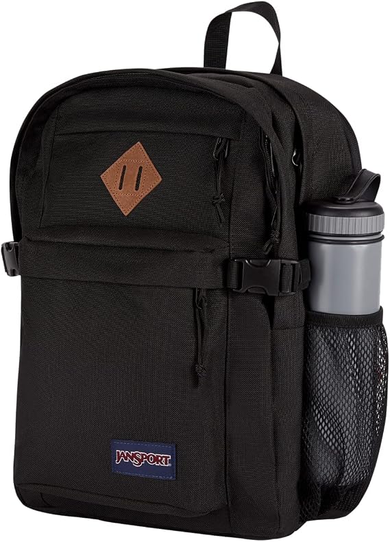 JanSport Main Campus FX Backpack - Travel or Work Bag w 15-Inch Laptop Pack with Leather Trim, Black