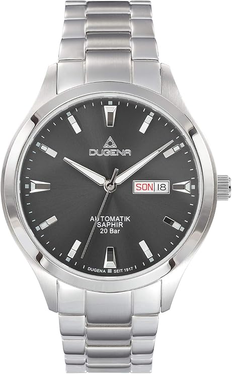 Dugena Herrenuhr mit Edelstahlband Tresor Master Automatik Saphirglas 20 Bar grau