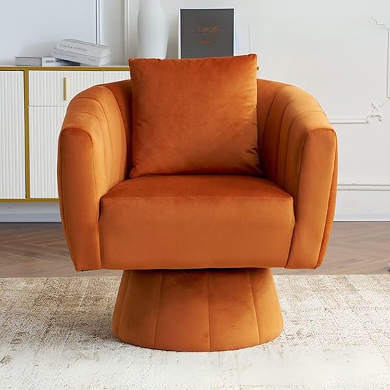 360Swivel Accent Chair,Modern Velvet Barrel Accent Chair with Fluffy Cushions, Comfy Wide Upholstered,Accent Chairs for Home Sofa Living Room/Bedroom/Lounge