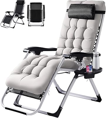 VINGLI Padded Zero Gravity Chair, Lounge Chair with Removable Cushion & Tray, Folding Reclining Patio Chairs, Recliner Chair for Lawn,Indoor and Outdoor