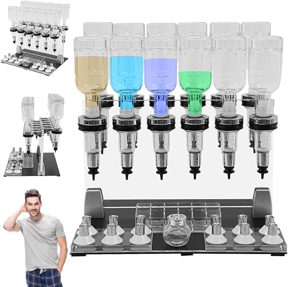 Perfume Dispenser Manual, 12 Bottles Manual Perfume Dispenser Set, Liquid Filling Machine Transfer Tools Kit, Perfume Tester Rack, for Stores & Bars, Desktop Mount