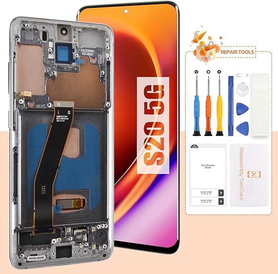OLED Screen for Samsung Galaxy S20 Screen Replacement for Samsung S20 5G LCD Screen SM-G981 Touch Display Digitizer Assembly Repair Parts with Frame(Black with Figerprint Function,Not Fit 4G)