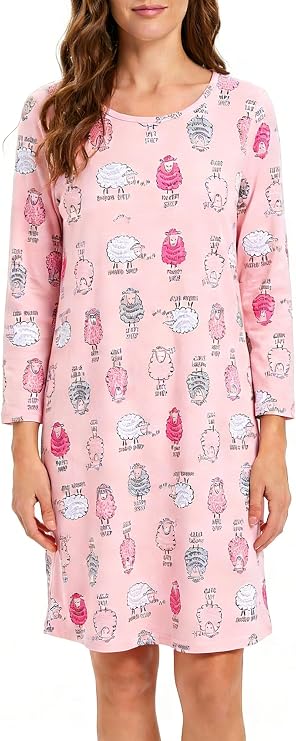 CHUNG Women's Cotton Nightgowns Long Sleeve Above Knee Vivid Print Nighties Sleepshirts Dress Sleepwear Autumn Winter
