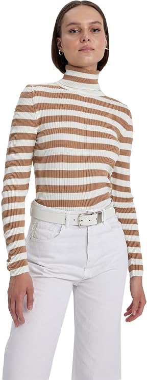 DeFacto Kadın Slim Fit Çizgili Balıkçı Yaka Kazak