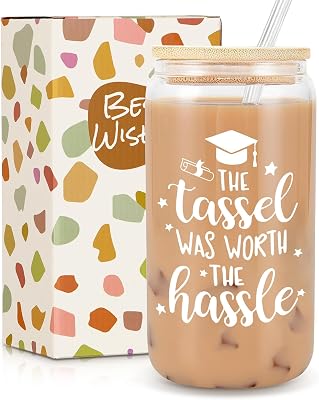 Graduation Gifts, Graduation Gifts for Her, The Tassel Was Worth the Hassle, Grad Decorations College High School Student Gift New Job Congratulations Gift - 16oz Glass Cup