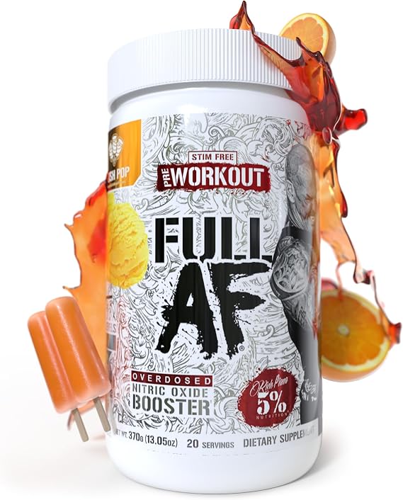 5% Nutrition FullAF Stim Free Pre Workout (Push Pop) | Overdosed Nitric Oxide Booster - Non Stim for Massive Pumps w/ L-Citrulline, Nitrosigine, Glycerol, Betaine, Taurine