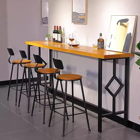 Farmhouse Solid Wood Bar Table,Rectangular Kitchen Dining Table Home Console Table,Long Narrow Bar Top Table,Rustic Pub Tables Counter Height Table,No Stool(63L x 15.7W x 41.3H, Brown)