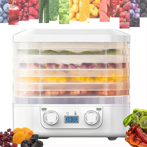 Food Dehydrator Machine, Dehydrator For Food And Jerky, Dryer Machine for Candy and Snacks, 5 Trays, Temperature Control(95oF-158oF) 48 Hour Timer For Food, Jerky, Meat, Fruit, Herbs,White