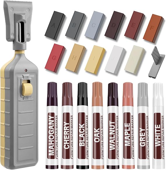 Vinyl Floor Repair Kit with Heat Pen - 11 Colors Laminate Wood Floor Repair Kit Touch Up Marker Hard Wax Linoleum Repair Kit Restore Any Scratches, Stains, Cracks, Hole for Floor, Door, Cabinet