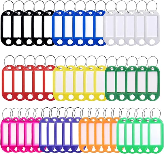 YuZhou 50 PCS Key Tags,Key Fobs Labels Rings Name Tags Key Label Tags with Split Ring Paper Plastic Key Tags with Labels Heavy Duty for Luggage Pet Id Name Office 10 Color