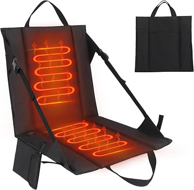 Heated Stadium Seat for Bleachers, Portable 3 Gear Heating Heated Cushion with Back Support Bleacher Cushion 113F with Backrest Heating for Outdoor Camping Hiking NO Power Bank