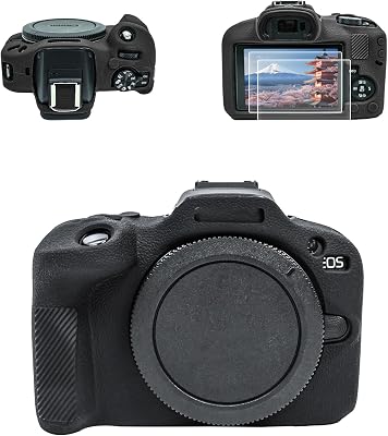 EOS R100 Camera Accessories Kit - Silicone Protective Case, LCD Screen Protector 2 Packs, Hot Shoe Cover