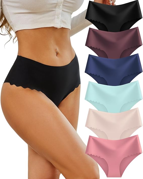 Sth Big Seamless Knickers for Women High Waisted No VPL Underwear for Women No Show Panties Wave Edge Ladies Briefs Knickers Packs Multipack 6
