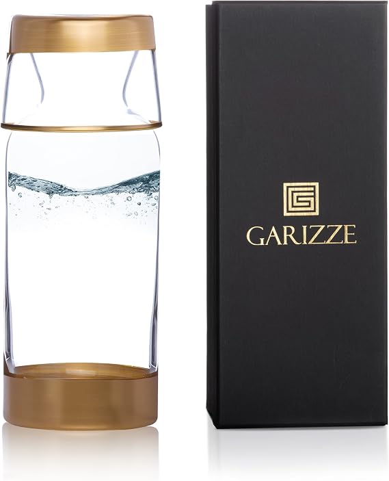 GARIZZE Bedside Water Carafe and Glass Set for Bedroom, Bedside Carafe and Glass Set, Mouthwash Decanter for Bathroom, Water Carafe with Glass Cup for Nightstand (24-oz/7-oz) (GOLD)