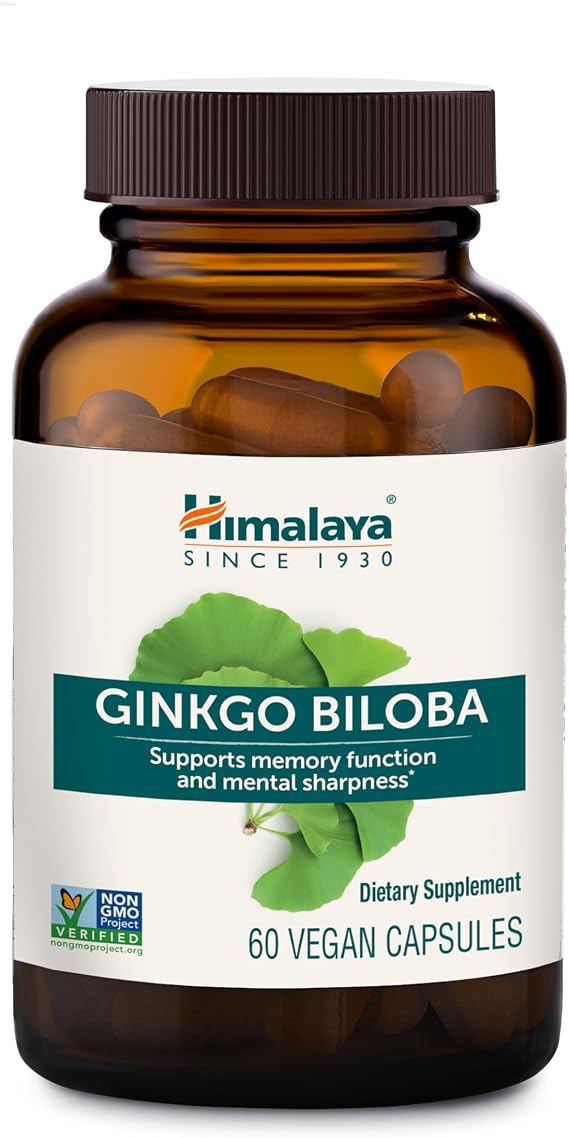 Himalaya Ginkgo Biloba Capsules, 120mg, Ginkgo Biloba Supplements for Brain Memory and Focus Support, Ginkgo Biloba Extract - Vegan, Gluten Free, 60 Capsules