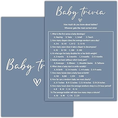 Baby Shower Games for Boy - Baby Trivia Cards - Minimalist Aesthetic Gender Reveal Games Cards - Blue Baby Shower Decorations - 25cards blue01