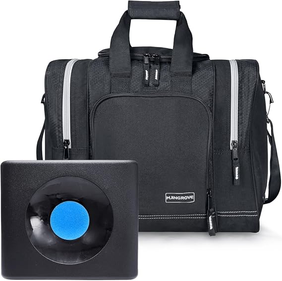 Mangrove Bowling Ball Bag for Single Ball with Plastic Ball Holder | Fits Men's Size 14 Shoes, Adjustable Padded Strap & Velcro Bowling Tote Handle, 4 Protective Bases, Reinforced Stitching