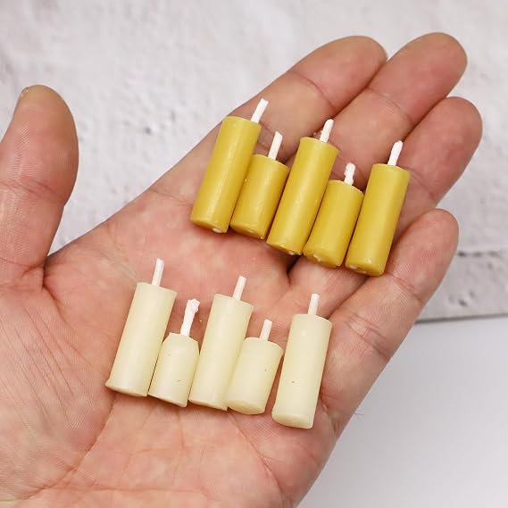 Dollhouse Miniature Candle Set (5pc) - Tiny, Mini, 1/12, Decoration, Decor, Fairy Garden, Rustic, Beesax, Farmhouse, DIY Craft, Art, Project, Diorama