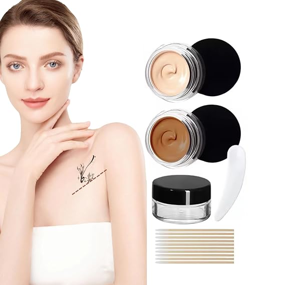Tattoo Cover Up - 2 Colors Waterproof Makeup Cream, Invisible Skin Concealer Set for Tattoo, Scars, Vitiligo and Dark Spots