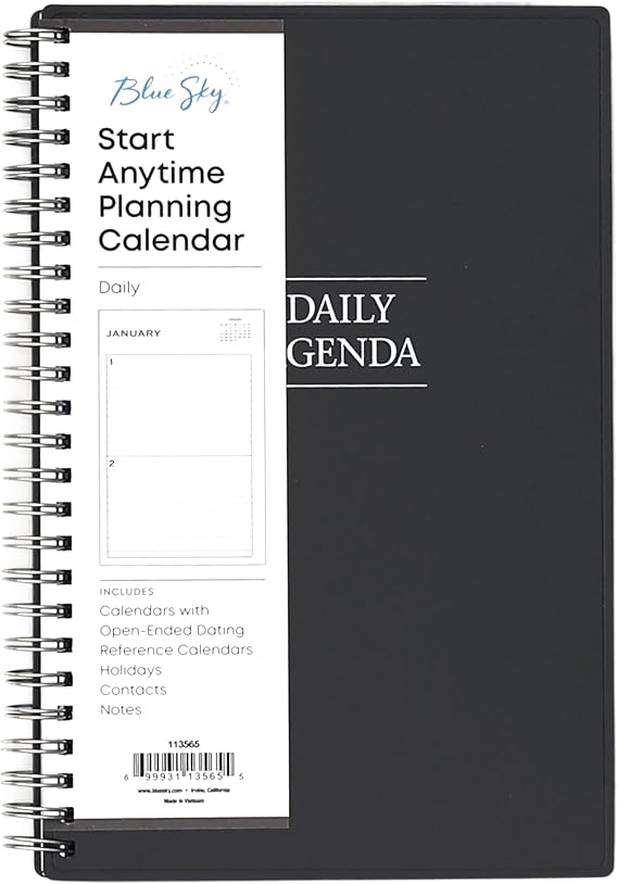 Blue Sky Undated Daily Planner, Flexible Cover, Twin-Wire Binding, 5.5" x 8.5", Passages