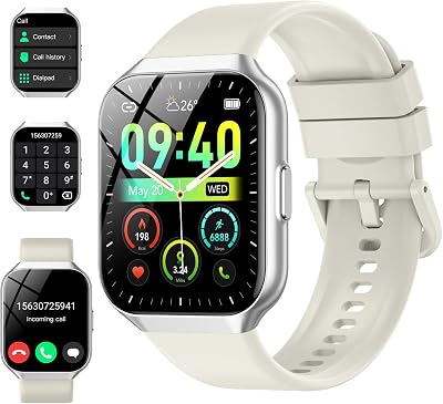 Smart Watch for Men Women, 1.96 HD Fitness Watch with Bluetooth Call, Smartwatch with 112 Sport ModesHeart RateSleep MonitorPedometer, IP68 Waterproof Watch Compatible with AndroidiOS, White