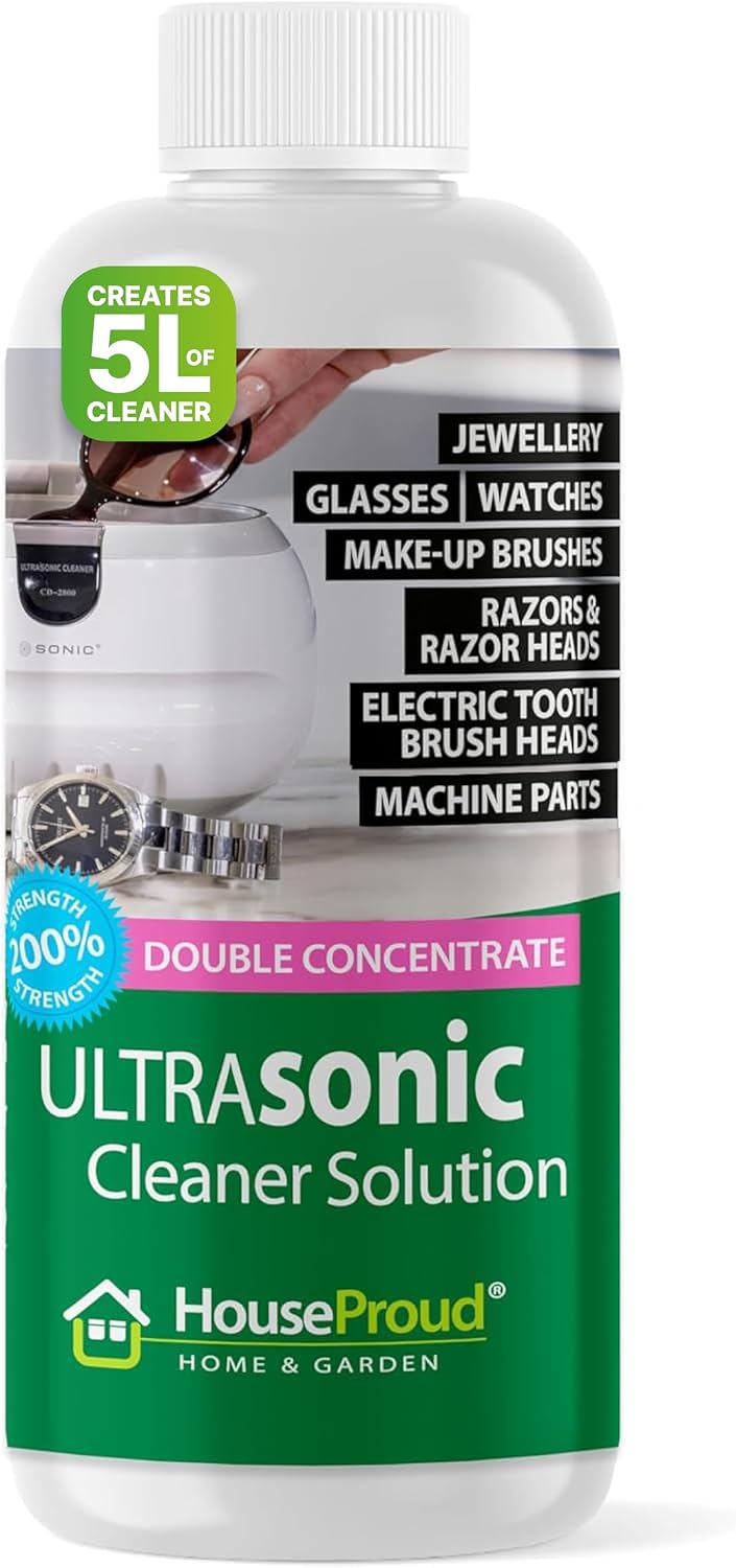 HouseProud Ultrasonic Jewellery Cleaner Fluid - Professional Gold and Silver for Jewellery - 1:20 Mix 250ml Concentrated Ultrasonic Fluid with Medical Enzymes