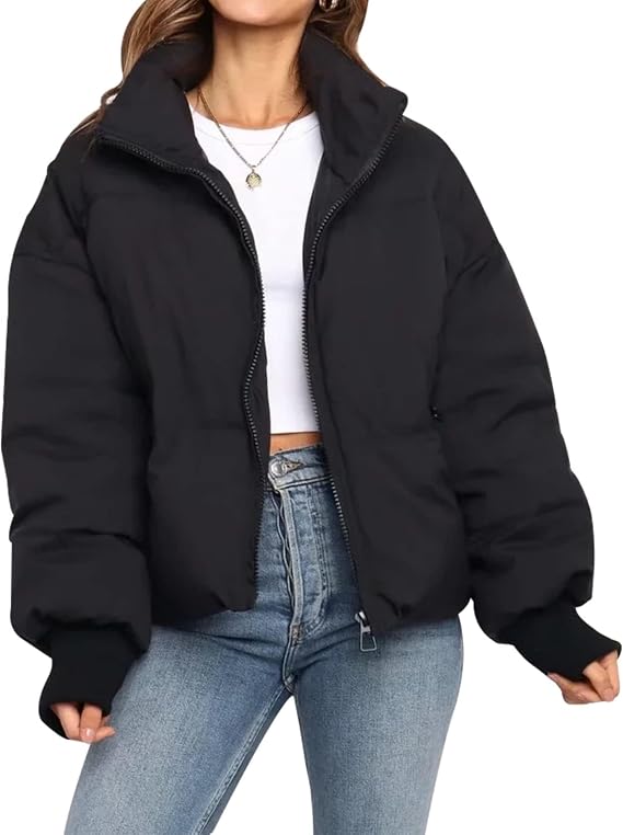 Lianlive Womens Cropped Puffer Jacket Baggy Winter Coat