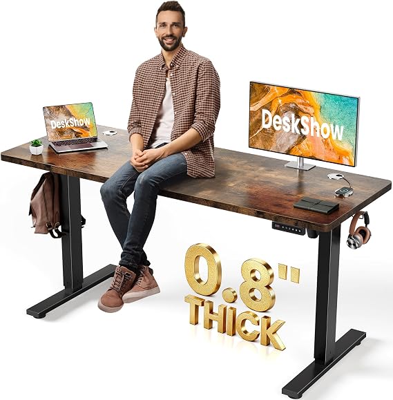 Electric Standing Desk Adjustable - 63 x 24 Inch Sit Stand up Desk with 0.8 Inch Thick Tabletop - Adjustable Height Table with 3 Memory Preset, Cable Management for Home Office