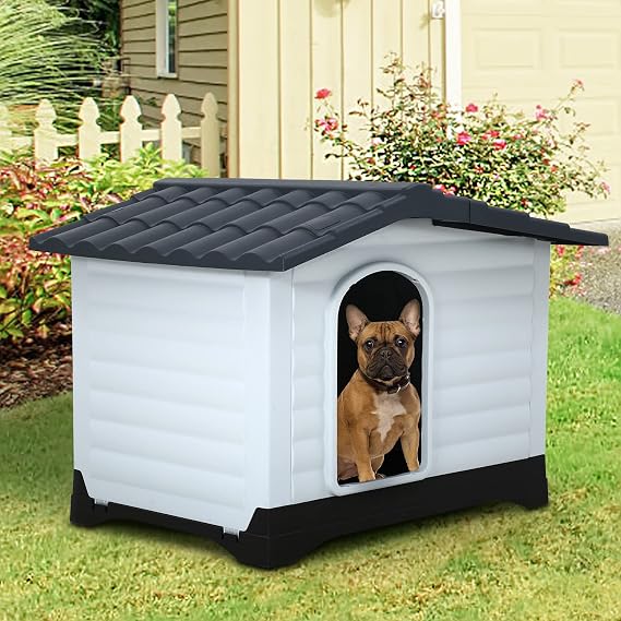 Dog Houses for Medium, Small Dogs, Plastic Indoor Outdoor Dog House with Air Vents and Elevated Floor, Upgraded Waterproof Ventilate Large Pet Kennel Shelter