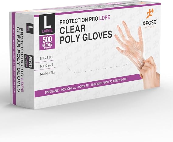 Xpose Safety Disposable Food Prep Poly Gloves - Transparent Embossed Latex Free Kitchen, Plastic Gloves for Food Handling