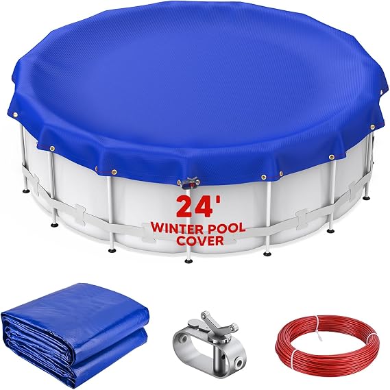 Keten 24FT Pool Covers for Above Ground Pools,2024 Upgrade Round Winter Pool Cover, 4FT Overlap Extra Thick Durable, Keeps Out Debris, Swimming Pool Cover with Winch and Cable