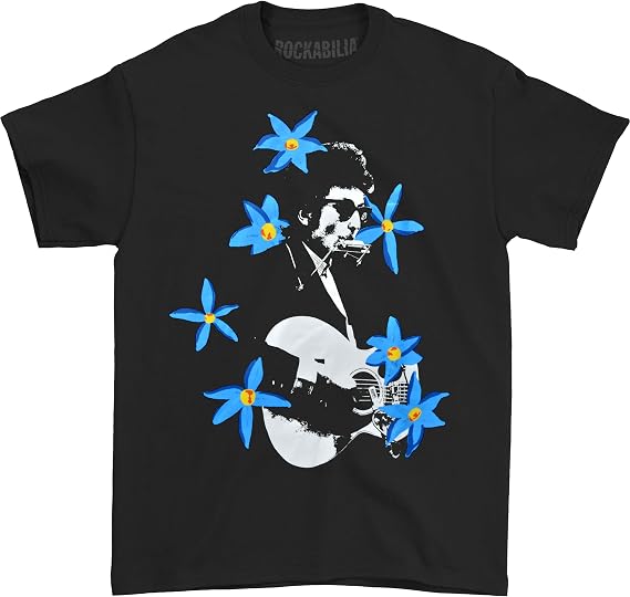 Rockabilia Men's Bob Dylan Blue Flowers Exclusive T-Shirt Black